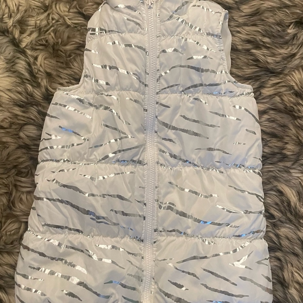 White and Silver Zebra Puffer Vest